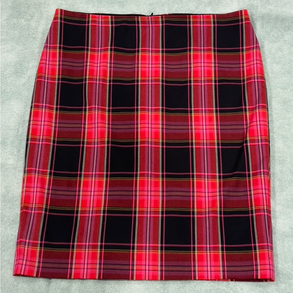 Trina Turk Vibrant Plaid Pencil Skirt in Pink and Black